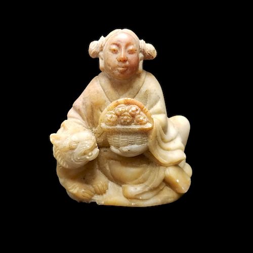Carved Chinese Soapstone Figure w/ Basket