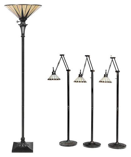 Four Modern Painted Metal Floor Lamps,
