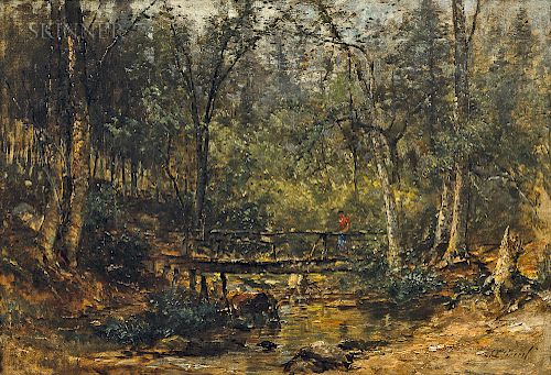 Samuel Lancaster Gerry (American, 1813-1891)  Rustic Bridge Over a Woodland Stream