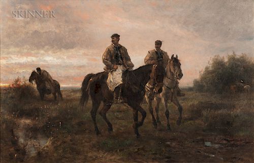 Otto von Thoren (German, 1828-1889)  Horsemen at Sunset