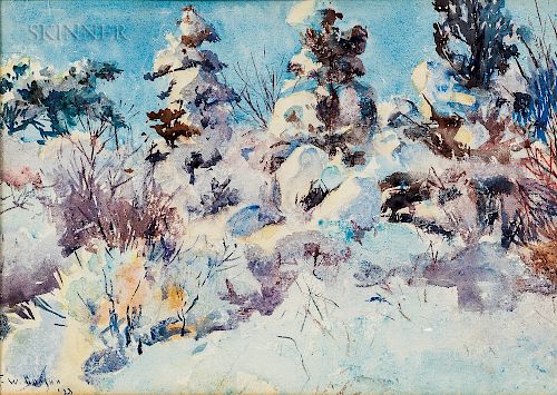 Frank Weston Benson (American, 1862-1951)  Snowladen Trees
