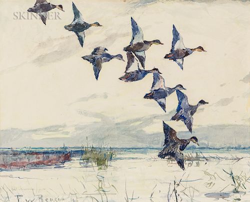 Frank Weston Benson (American, 1862-1951)  Ducks in Flight at Dusk