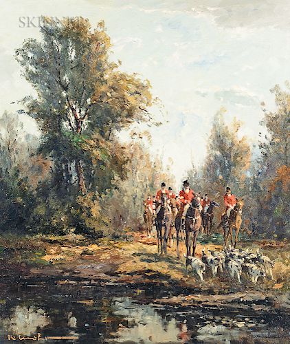 Karl Mohr (German, 1922-2013)  Fox Hunt with Hounds