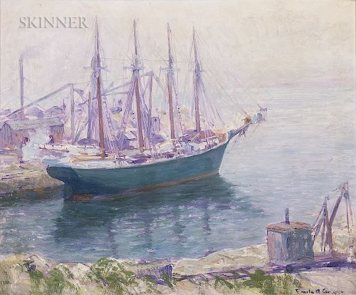 Emile Albert Gruppé (American, 1896-1978)  Schooner at a Pier