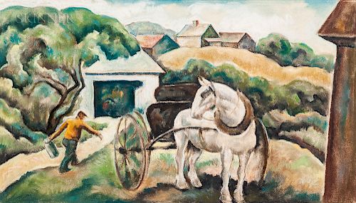 William J. Scott (American, 1870-1940)  Horse Cart and Farmer