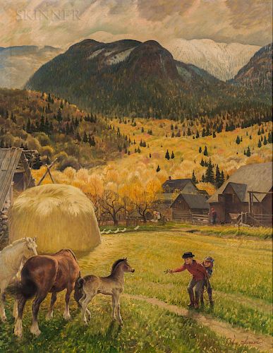 John Ford Clymer (American, 1907-1989)  Belgian Horse Farm
