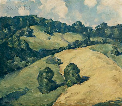 Justus Pfeiffen (American, 20th Century)  Summer Landscape with Hayfield and Rolling Hills