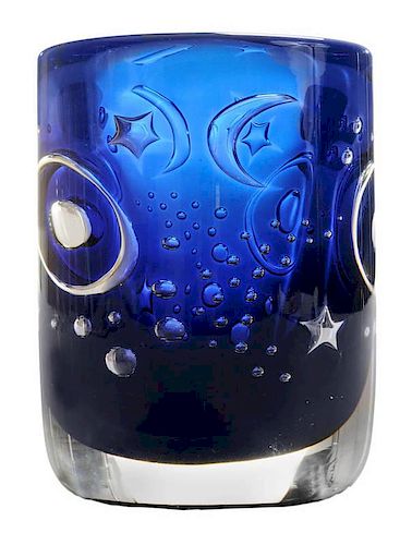 Orrefors Cobalt-to-Clear Art Glass