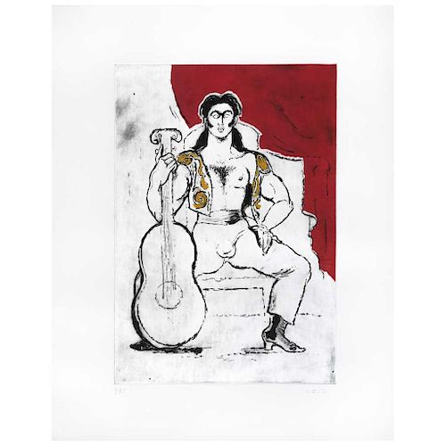 JOSÉ GARCÍA OCEJO, Sin título (“Untitled”), Signed BAT, intervened engraving, 19.2x13.3" (49x34 cm)