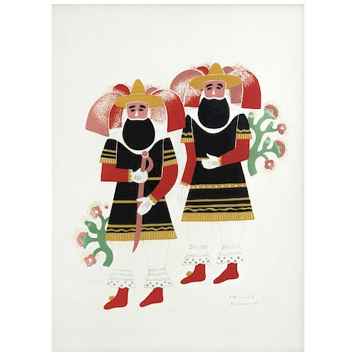 CARLOS MÉRIDA, Dos hombres de Huejotzingo, de la carpeta Carnival in Mexico (“Two Men from Huejotzingo"), Screenprint w/o printing number