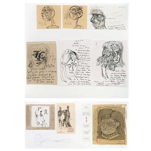 JOSÉ LUIS CUEVAS, Le Marques de Sade, del Cuaderno de París (La Renaudiere), 1976 (“The Marquis de Sade), 12.3 x 26.8”(31.4 x 68.3 cm)