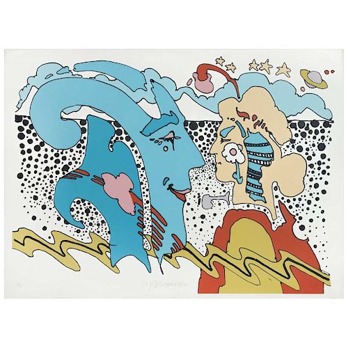 PETER MAX, Two hands in profile, 1970, Signed Screenprint 32 / 100, 20.8 x 29.9” (53 x 76 cm)