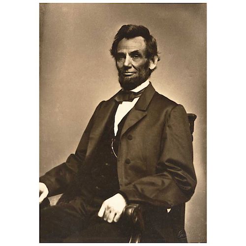 JOSEPH GAYLORD GESSFORD, Abraham Lincoln, Unsigned, Albumen on carton, 13.9 x 7” (35.5 x 18 cm)