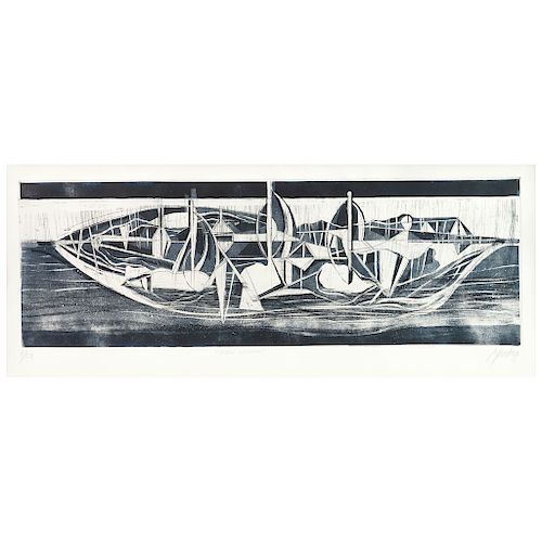 GABRIEL MACOTELA, Barco nocturno (“Night Ship”), Signed and dated 15, Etching 7 / 24, 12.9 x 38.5” (33 x 98 cm) 