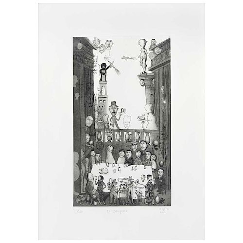 ARMANDO ROMERO, El banquete (“The Banquet”), Signed and dated 2013, Engraving 44 / 50, 18.7 x 10.6” (47.5 x 27 cm) 