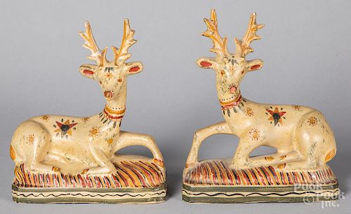 Pair of painted chalkware stags