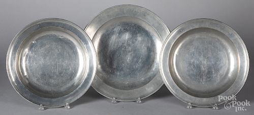 Pair of English pewter deep dishes, etc.