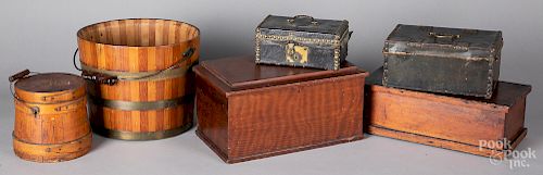 Two leather covered boxes, etc.