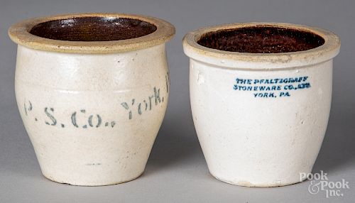 Two York, Pennsylvania miniature stoneware crocks