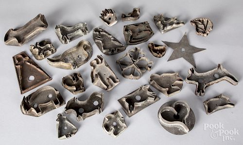 Collection of tinned sheet iron cookie cutters