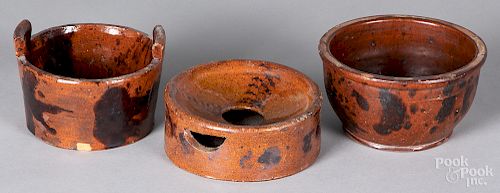 Redware spittoon, tub and bowl