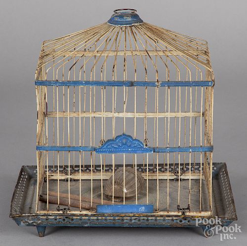 Painted tin birdcage