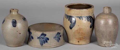 Two stoneware jugs, a crock and a spittoon