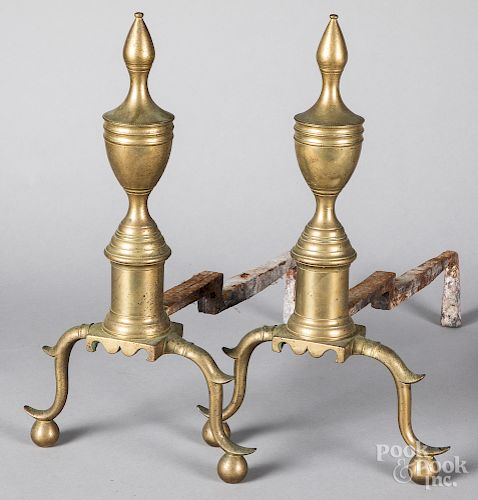Two pairs of Federal brass andirons