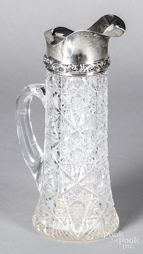 Cut glass pitcher, with sterling silver mount