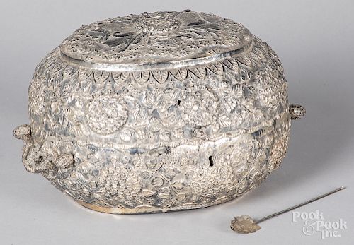 Large Middle Eastern embossed silver box