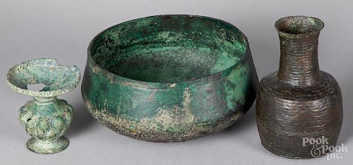 Three archaic bronze vessels, probably Chinese