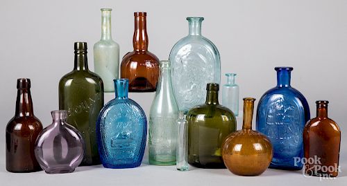 Glass bottles and flasks, mostly reproduction.