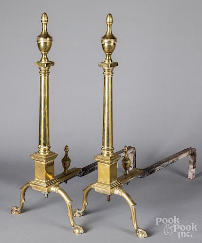 Pair of reproduction Federal brass andirons