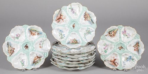 Nine Limoges porcelain oyster plates