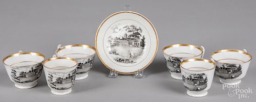 Six porcelain Mount Vernon cups and a saucer