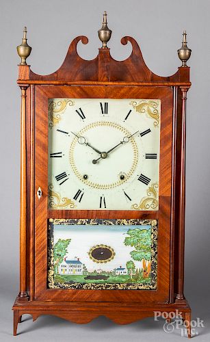 Federal mahogany pillar and scroll clock