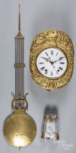 French calendar wall clock, with a porcelain face
