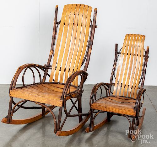 Two twig Adirondack style rocking chairs