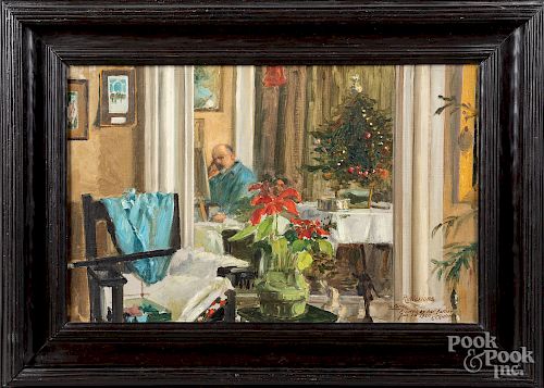 Charles F. Keller oil on canvas interior scene