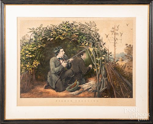 Currier & Ives color lithograph, Pigeon Shooting