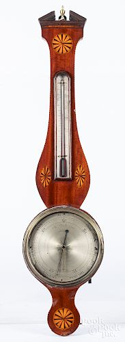 English inlaid mahogany banjo barometer