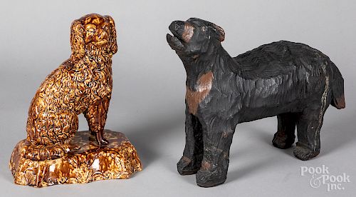 Bennington spaniel, together with a carved dog