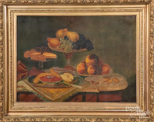 American oil on canvas still life with fruit
