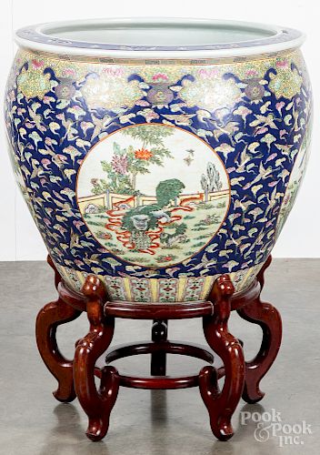 Massive Chinese porcelain fish bowl
