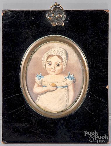 Miniature watercolor portrait of a child