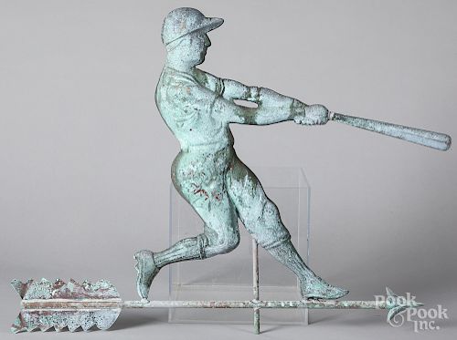 Swell bodied copper baseball player weathervane
