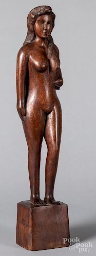 Carved mahogany female nude