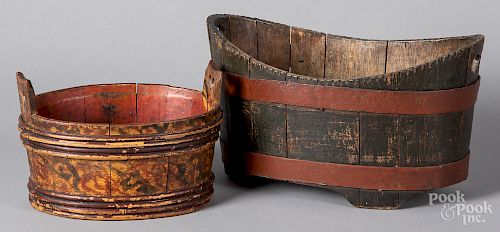Two painted wood pails