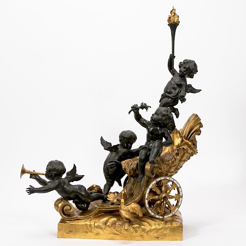 Raingo Freres Monumental Gilt Bronze Chariot Clock