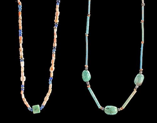 Lot of 2 Egyptian Faience & Glass Bead Necklaces